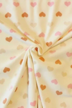 Fleece Print - Pink/Camel/Beige Hearts on Creme