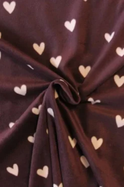 Fleece Print - Pink Hearts on Bordeaux
