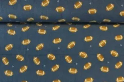 Fleece Print - Rugby Balls on Steelblue