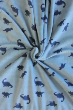 Fleece Print - Tiny Dark Blue Dinosaurs on Blue