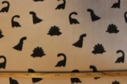 Fleece Print - Tiny Dark Brown Dinosaurs on Beige