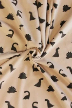 Fleece Print - Tiny Dark Brown Dinosaurs on Beige