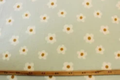 Fleece Print - White/Ocher Flowers on Soft Mint