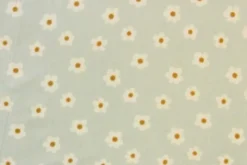 Fleece Print - White/Ocher Flowers on Soft Mint