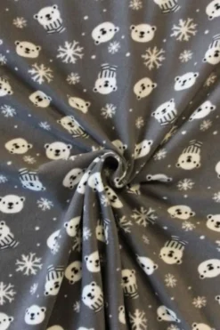 Fleece Print - Winter Bears and Snowflakes in Grey