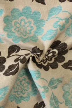 Jacquard Gobelin - Big Brown and Blue Flowers on Beige