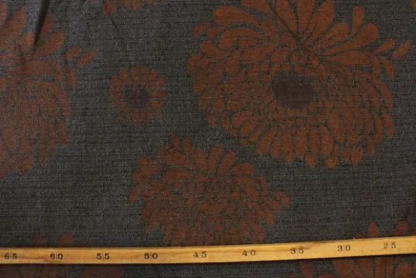 jacquard gobelin - Big Brown Flowers on Steelblue