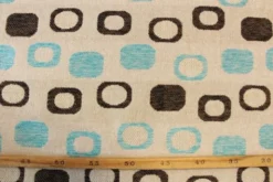 jacquard gobelin - Dark Brown/Blue Circles on Beige