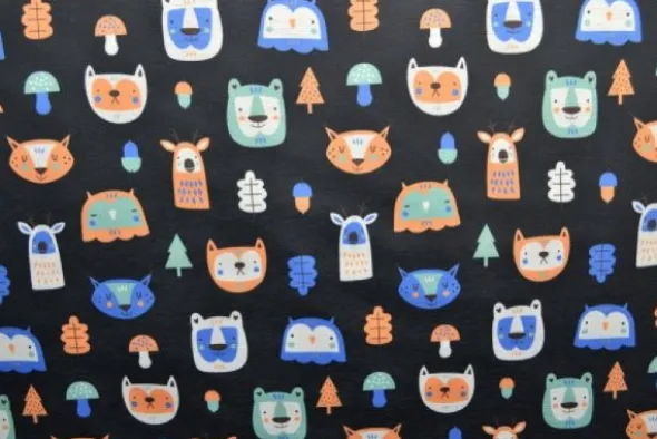 Jogging - Orange/Blue Wood Animals on Black