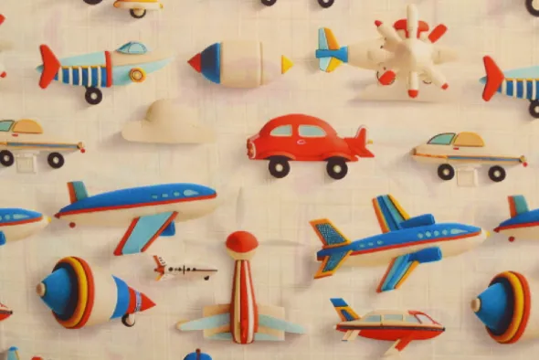 Katoen - Airplanes and Cars on Beige