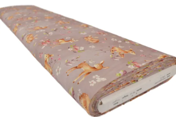 Katoen - Baby Deer in Nature on Taupe/Grey