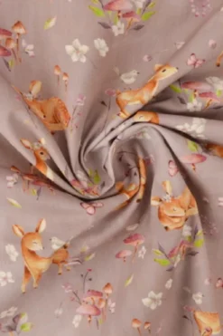 Katoen - Baby Deer in Nature on Taupe/Grey