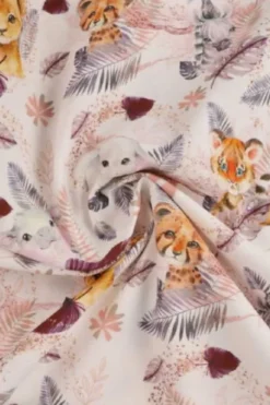 Katoen - Baby Safari Animals White/Bordeaux/Pink