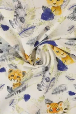 Katoen - Baby Safari Animals White/Blue
