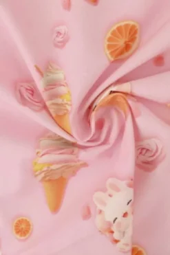 Katoen - Bunnies and Ice Cream on Pink