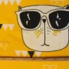 Katoen Canvas - Big Cat Faces on Yellow