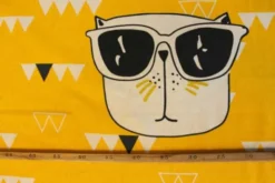 Katoen Canvas - Big Cat Faces on Yellow