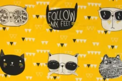 Katoen Canvas - Big Cat Faces on Yellow