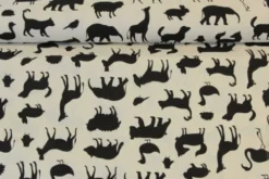 Katoen Canvas - Black Shadow Animals on Beige