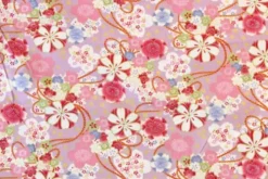 Katoen Canvas - Colorfull Flowers with Gold on Lilac