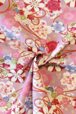 Katoen Canvas - Colorfull Flowers with Gold on Lilac