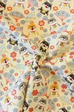 Katoen Canvas - Dogs in Japan Gold Touche on Vanilla