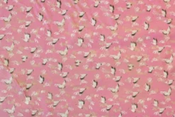 Katoen Canvas - Flying Golden Crane Bird on Pink