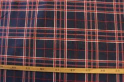 Katoen Canvas - Red Squares and Lines on Navy