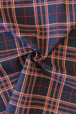 Katoen Canvas - Red Squares and Lines on Navy