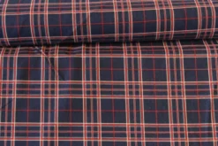 Katoen Canvas - Red Squares and Lines on Navy