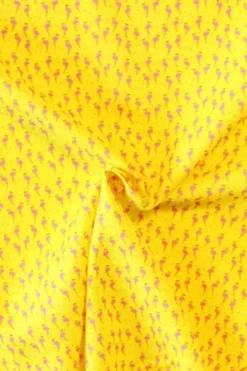 Katoen Canvas - Tiny Pink Flamingos on Yellow