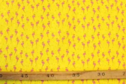 Katoen Canvas - Tiny Pink Flamingos on Yellow