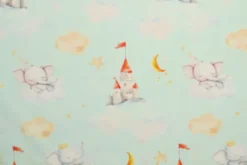 Katoen - Dreamy elephant and Castles on Soft Blue/green