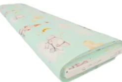 Katoen - Dreamy elephant and Castles on Soft Blue/green