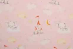 Katoen - Dreamy elephant and Castles on Pink
