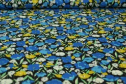 Katoen - Flowers in the Field - Blue on Black