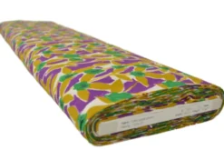 Katoen - Flower Wall Ochre/Purple/Green on White