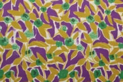 Katoen - Flower Wall Ochre/Purple/Green on White