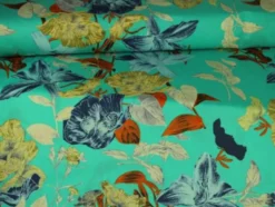 Katoen - Spring Flowers on Turquoise