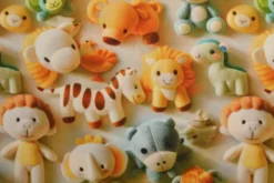 Katoen - Stuffed Sweet Baby Animals on Taupe