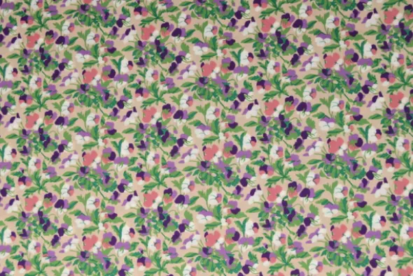 Katoen - Tiny Purple/Pink Pansy Flowers on Beige