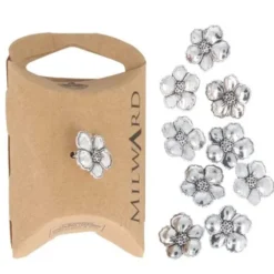 Knoop Milward - bloem antiek zilver 10 stuks - 15mm