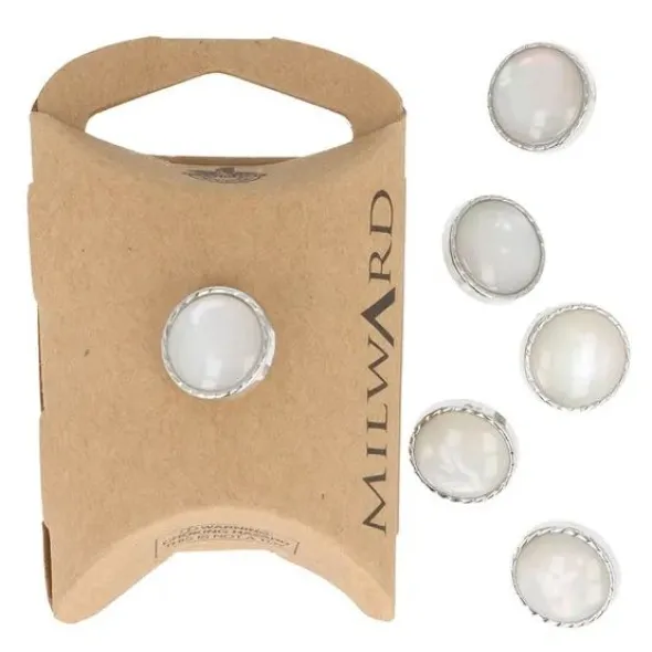Knoop Milward - dot parel met rand zilver 13mm - 6 stuks