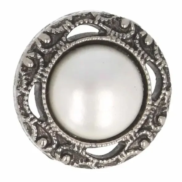 Knoop Milward - dot parel met rand Oud Zilver 15mm - 5 stuks