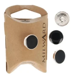 Knoop Milward - dot zilveren rand zwart 15mm - 4 stuks