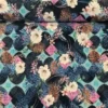 Lycra - Beige Flowers on Dark blue/ Aqua Tiles