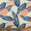 Lycra - Blue Palmleaves and Coral Circles on Creme