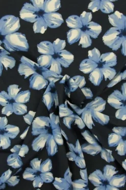 Lycra - Blue/White Flowers on Navy