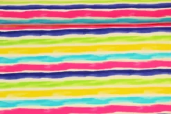 Lycra - Bright Blue/Yellow/Pink/Green Stripes on White