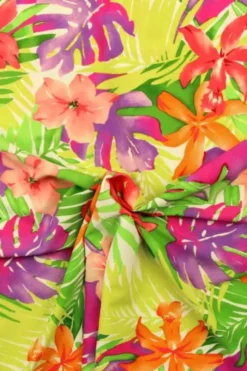 Lycra - Colorful Flowers and Leaves on White